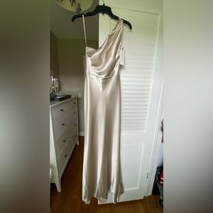 Brand New Jenny Yoo Bridesmaid Dress Size 6 Latte Satin Back Crepe Lena Dress